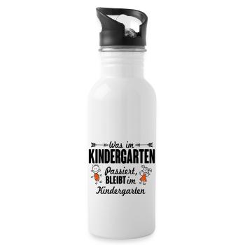 Was im Kindergarten passiert bleibt dort - Trinkflasche mit integriertem Trinkhalm - Weiß - Rechts