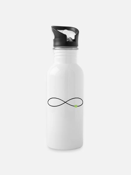 Unendlichkeitszeichen Glück Kleeblatt  - Trinkflasche mit integriertem Trinkhalm - Weiß