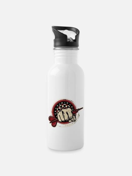 Dart Club 5 - Dart T-Shirts RAHMENLOS - Sport Club - Trinkflasche mit integriertem Trinkhalm - Weiß