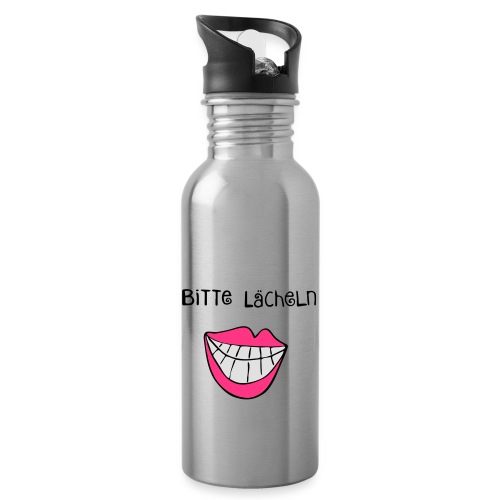 Bitte Lächeln weiß - Trinkflasche mit integriertem Trinkhalm