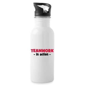 Teamwork in Action - Trinkflasche mit integriertem Trinkhalm - Weiß - Rechts
