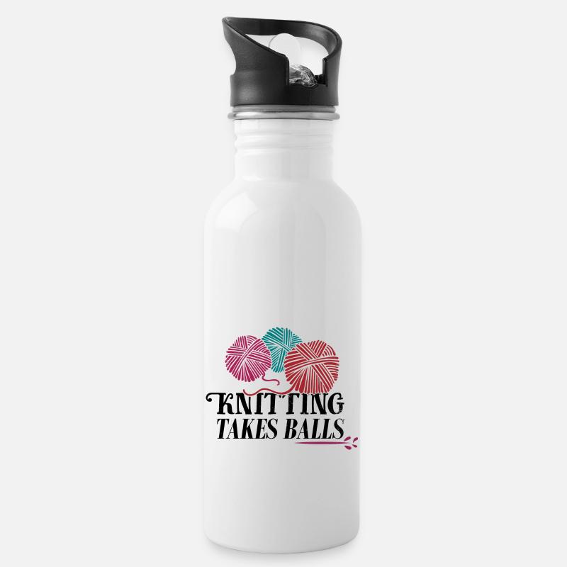 Knitting takeballs - Water bottle with straw - white