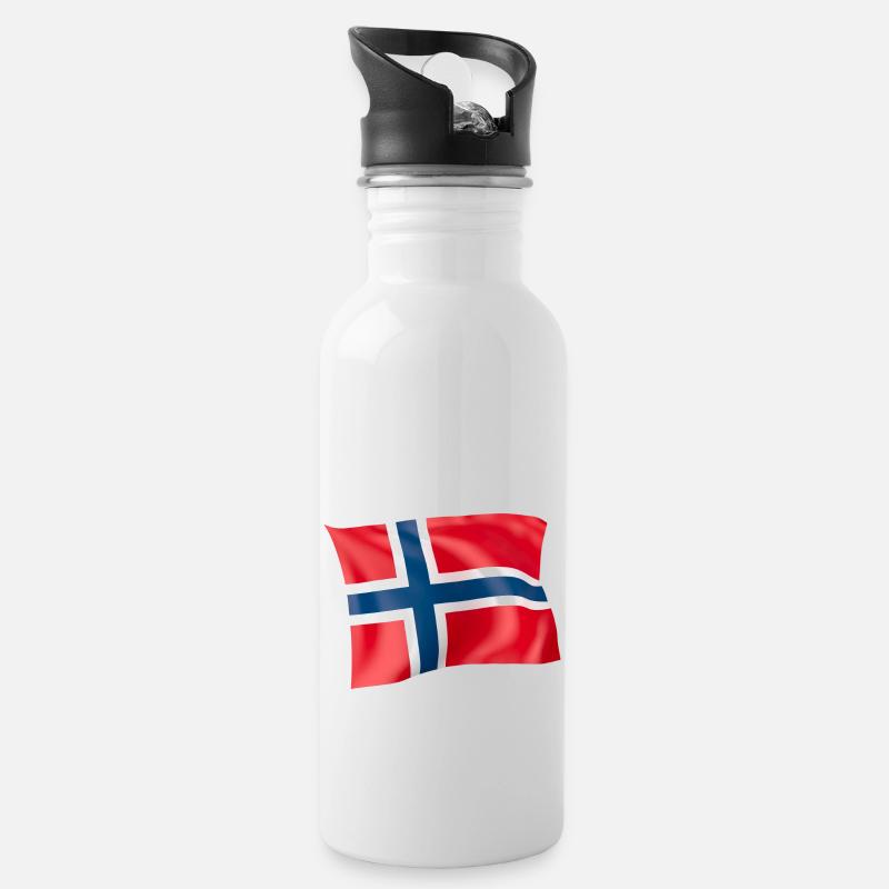 Flagge Norwegen - Trinkflasche mit integriertem Trinkhalm - Weiß