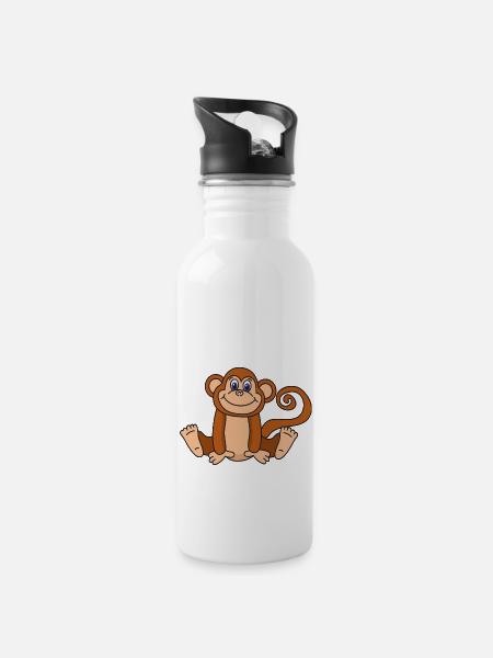 Affe - Trinkflasche mit integriertem Trinkhalm - Weiß