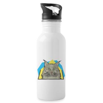 Long-haired sweet cat looks surprised - Water bottle with straw - white - Right