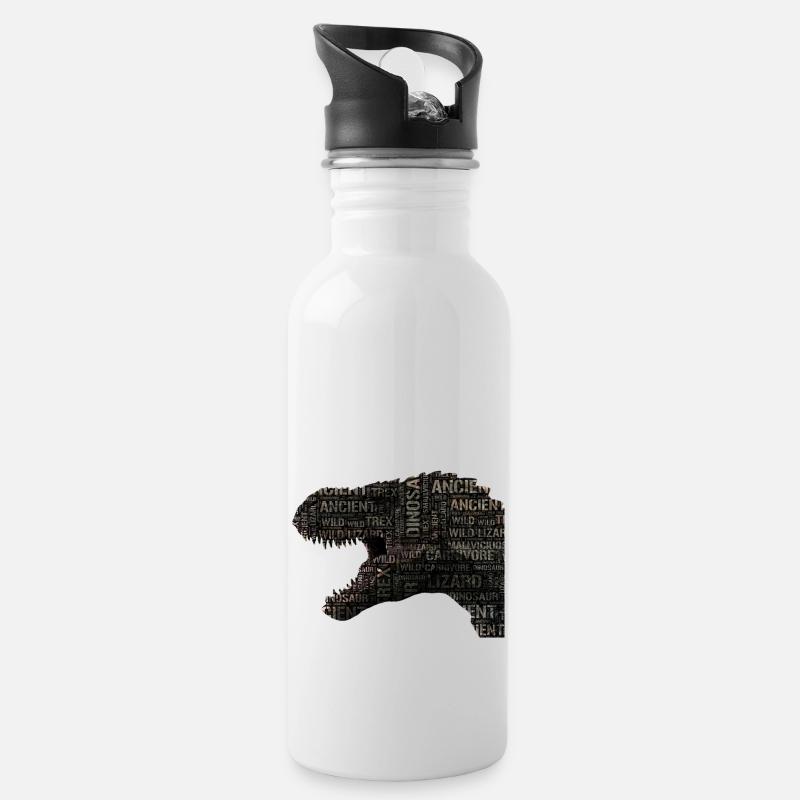 Dinosaurier - Trinkflasche mit integriertem Trinkhalm - Weiß