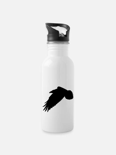 Black Raven - Water bottle with straw - white