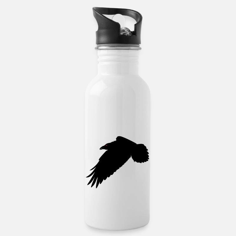 Schwarzer Rabe - Trinkflasche mit integriertem Trinkhalm - Weiß