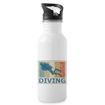 Retro Vintage Style Diving Diver Swimmer - Water bottle with straw - white - Right