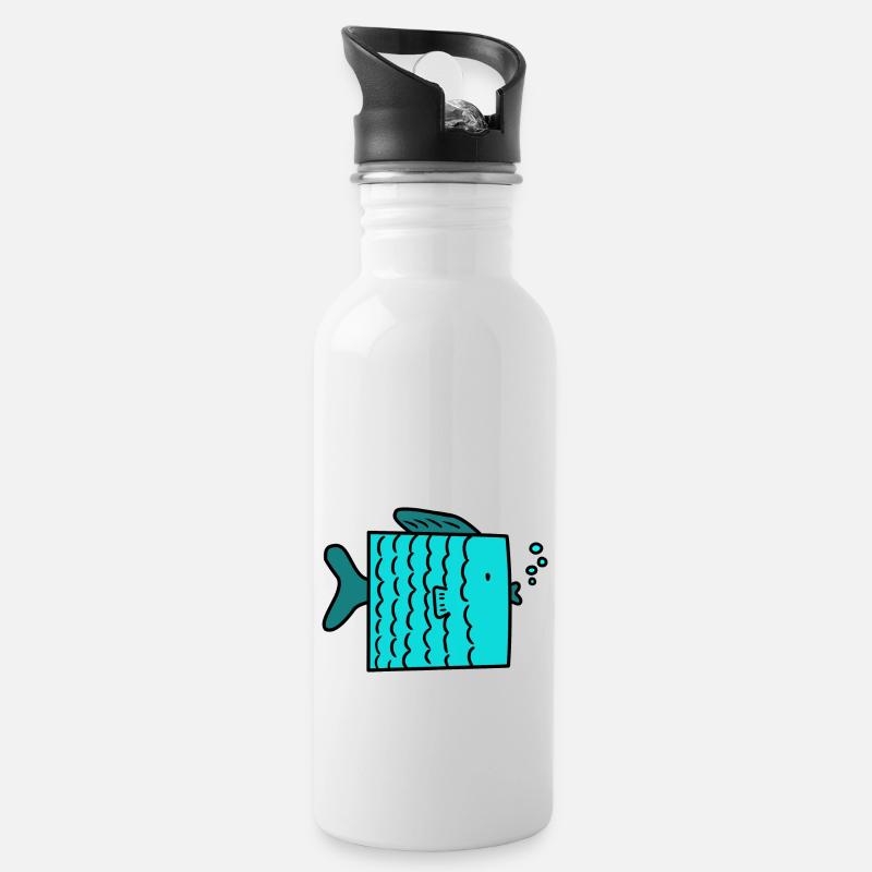fish - Water bottle with straw - white