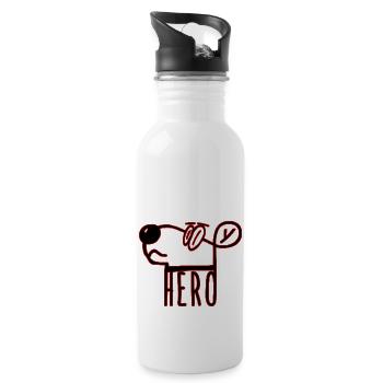 Hund als Held (Hero dog) als Geschenkidee - Trinkflasche mit integriertem Trinkhalm - Weiß - Rechts