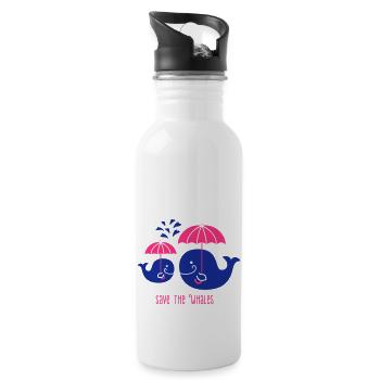 Rettet die Wale- Schützt die Wale- save the whales - Trinkflasche mit integriertem Trinkhalm - Weiß - Rechts