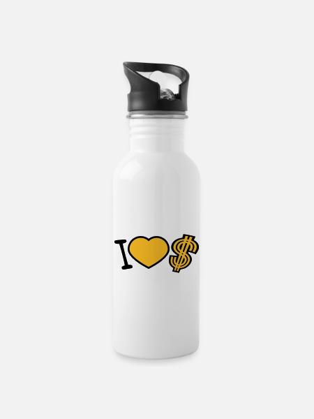 herz dollar i love liebe symbol zeichen geld reich - Trinkflasche mit integriertem Trinkhalm - Weiß