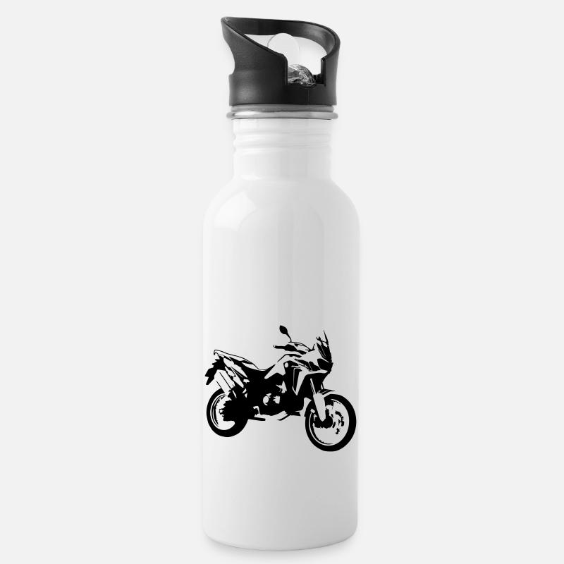africa twin_einfarbig - Trinkflasche mit integriertem Trinkhalm - Weiß