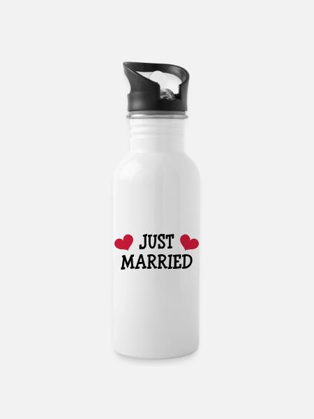 Just Married - Wedding - Water bottle with straw - white