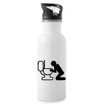 Figur vor Toilette, Zum Kotzen... - Trinkflasche mit integriertem Trinkhalm - Weiß - Rechts