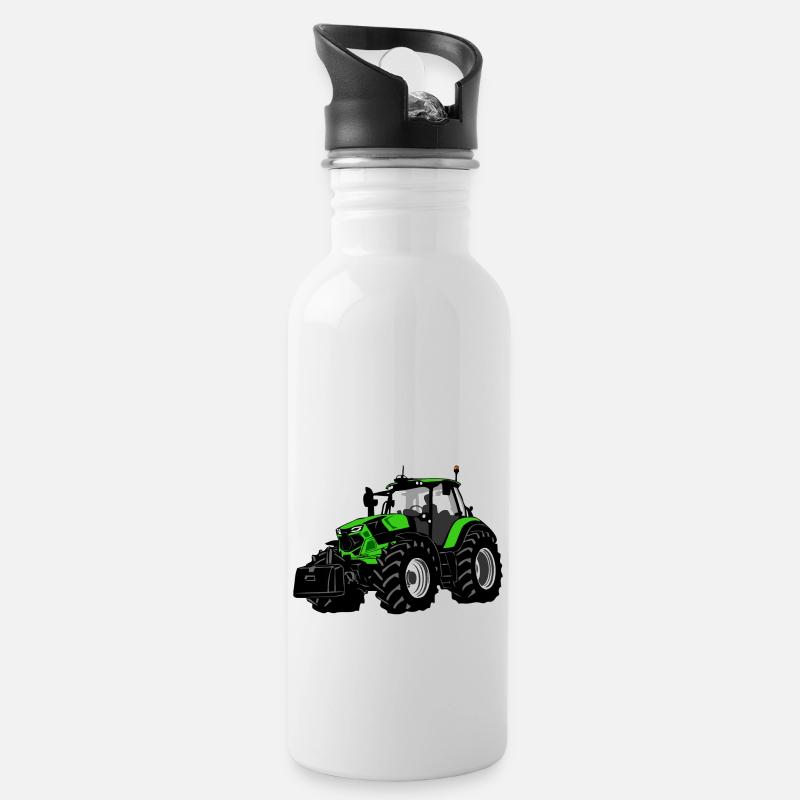 Traktor - Trecker - Schlepper - Landwirt - Trinkflasche mit integriertem Trinkhalm - Weiß