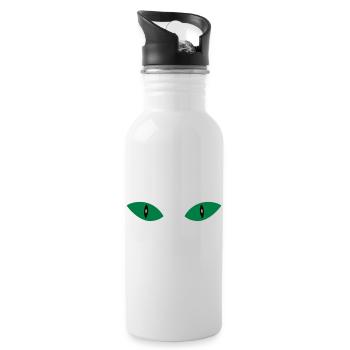 ★ Designfarben änderbar ★ Zwei Katzenaugen - Trinkflasche mit integriertem Trinkhalm - Weiß - Rechts