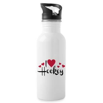 I love hockey - Water bottle with straw - white - Right
