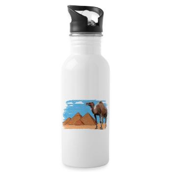Kamel vor Pyramiden - Trinkflasche mit integriertem Trinkhalm - Weiß - Rechts