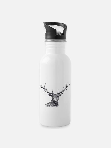 Hirsch - Trinkflasche mit integriertem Trinkhalm - Weiß