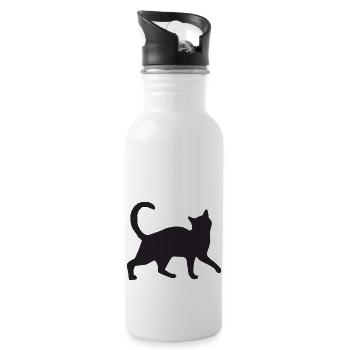 Katze - Trinkflasche mit integriertem Trinkhalm - Weiß - Rechts