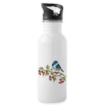 Bunter Vogel - Trinkflasche mit integriertem Trinkhalm - Weiß - Rechts