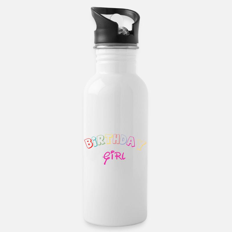 Birthday Girl - Trinkflasche mit integriertem Trinkhalm - Weiß
