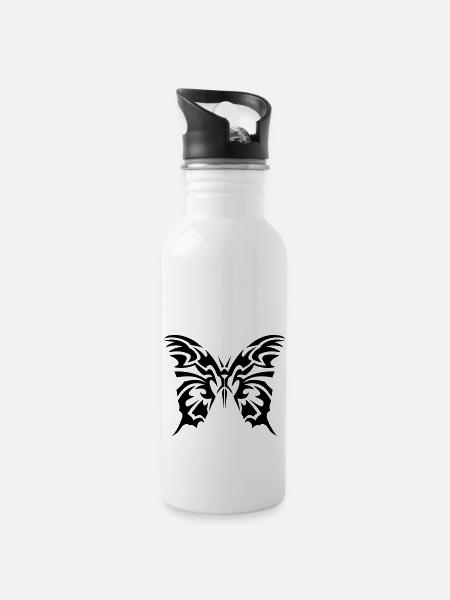 tribal butterfly - Water bottle with straw - white