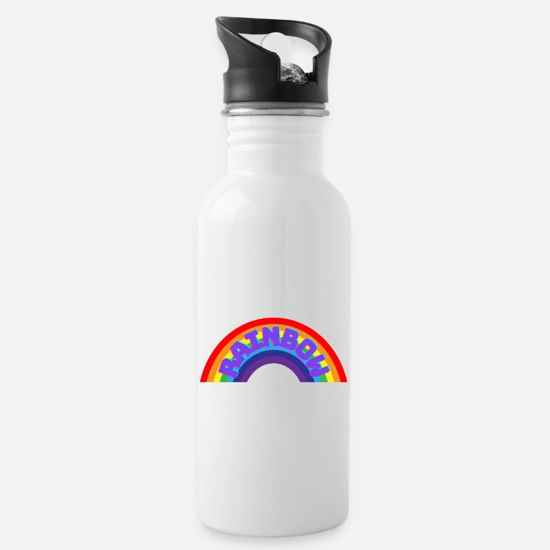 Regenbogen - Trinkflasche mit integriertem Trinkhalm - Weiß