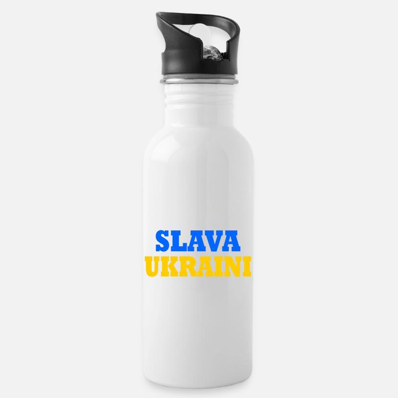 Slava ukraini - Trinkflasche mit integriertem Trinkhalm - Weiß