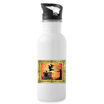 Horror Middle Ages Castle Fortress Grim Reaper Death - Water bottle with straw - white - Right