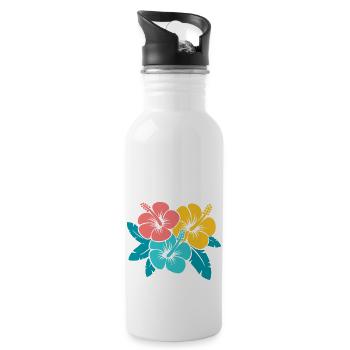 Blumenstrauß Hibiskusblüten, Illustration oberedel - Trinkflasche mit integriertem Trinkhalm - Weiß - Rechts