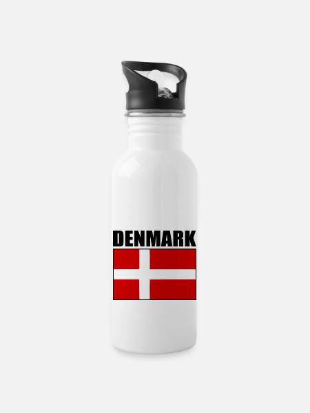 Dänemark - Trinkflasche mit integriertem Trinkhalm - Weiß