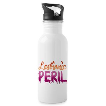 Lesbianic PERIL - lesbian pride flag colours LGBTQ - Water bottle with straw - white - Right