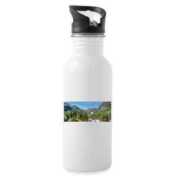Geiranger panorama Storseterfossen Norway - Water bottle with straw - white - Right