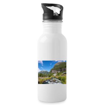 Geiranger panorama Storseterfossen Norway - Water bottle with straw - white - Right