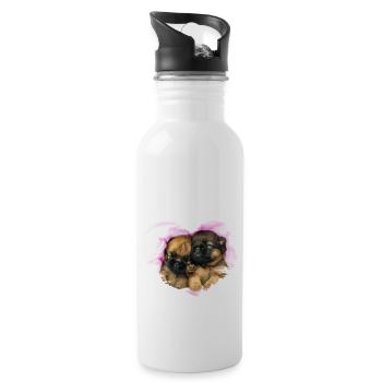 two little cute puppies in a heart - Water bottle with straw - white - Right