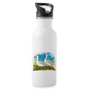 Geese - Water bottle with straw - white - Right