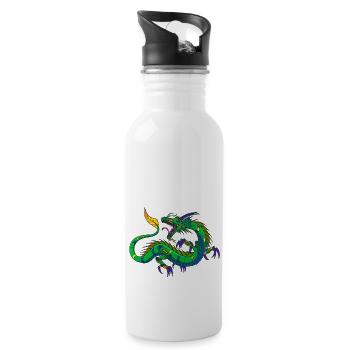 Metalldrache Mechdragon Drache aus Metall - Trinkflasche mit integriertem Trinkhalm - Weiß - Rechts