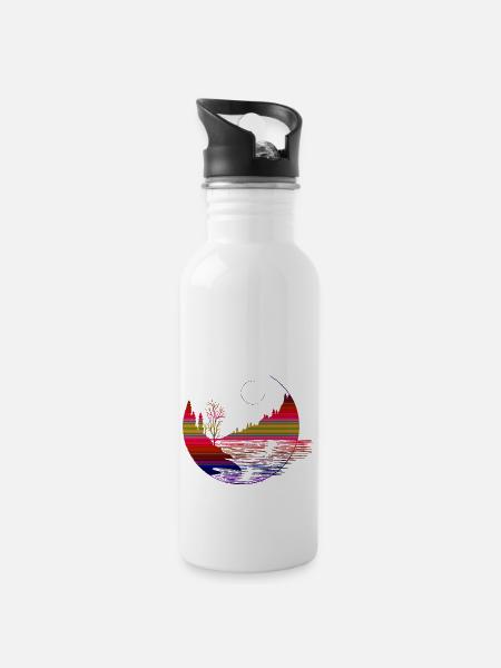 Landscapes in Geometric shape - Water bottle with straw - white