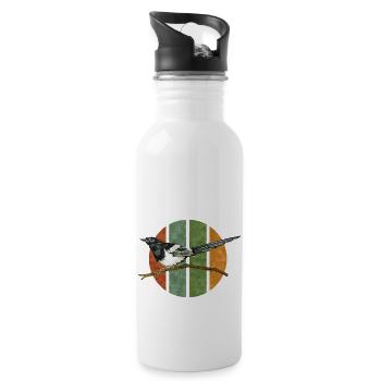 Bunter Vogel - Trinkflasche mit integriertem Trinkhalm - Weiß - Rechts