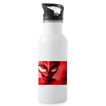 Alien with Sharp Teeth Design - Red - Water bottle with straw - white - Right