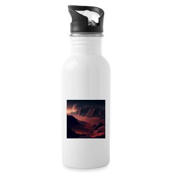 Berglandschaft, Berg, Sonnenuntergang, Mond, Welt - Trinkflasche mit integriertem Trinkhalm - Weiß - Rechts