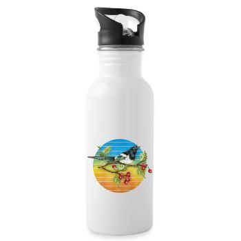 Bunter Vogel - Trinkflasche mit integriertem Trinkhalm - Weiß - Rechts
