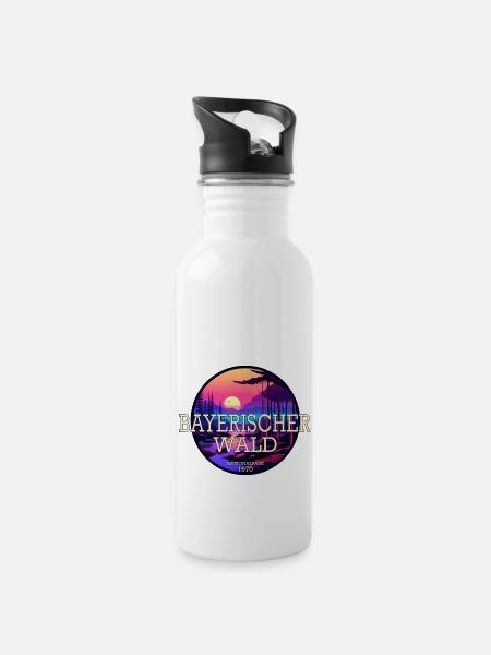 Nationalpark Bayerischer Wald - Trinkflasche mit integriertem Trinkhalm - Weiß