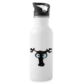 The head of a black deer - Water bottle with straw - white - Right