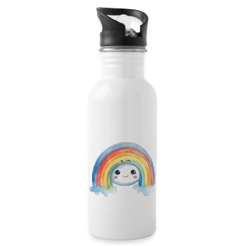 Rainbow Watercolor Drawing - Water bottle with straw - white - Right