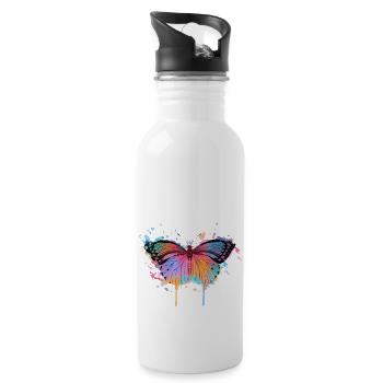 Schmetterling mit Verlauf - Trinkflasche mit integriertem Trinkhalm - Weiß - Rechts