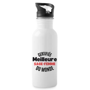certifiée meilleure sage femme du monde - Gourde avec paille intégrée - blanc - Droite